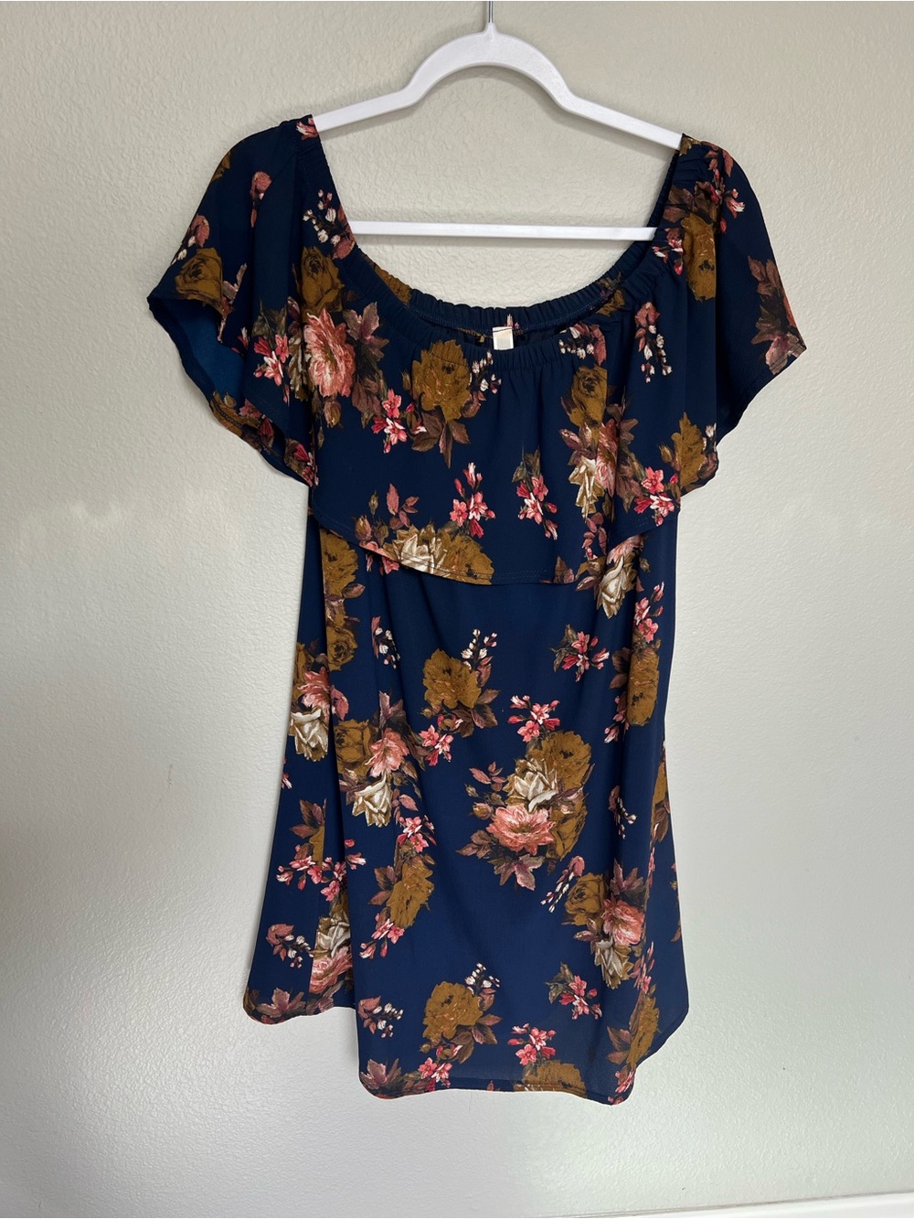 Women’s Navy Floral Off-Shoulder Dress